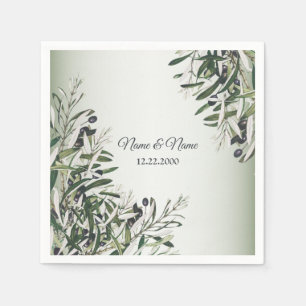 Green Leaves Black Olive Elegant Wedding Party Napkin