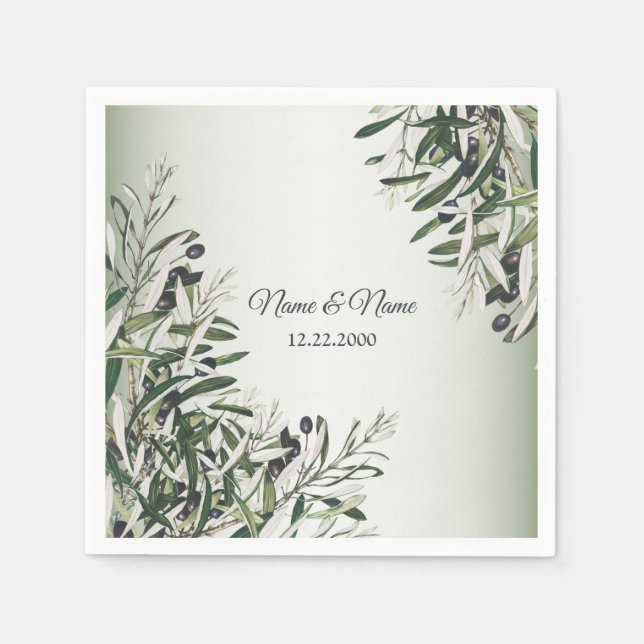 Green Leaves Black Olive Elegant Wedding Party Napkin (Front)