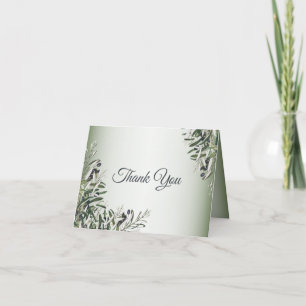 Green Leaves Black Olive Elegant Wedding Thank You Card