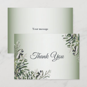 Green Leaves Black Olive Elegant Wedding Thank You Card