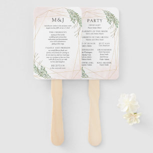 Green Leaves & Blush Wedding Program Hand Fan