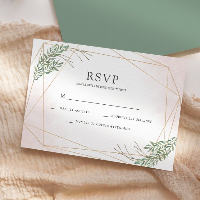 Green Leaves & Blush Wedding RSVP Invitation (Creator Uploaded)