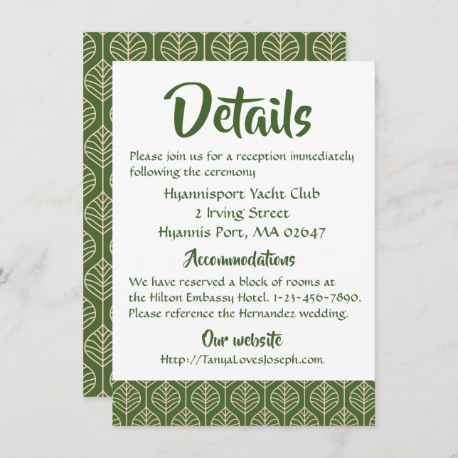 Green Leaves Boho Wedding Directions Details Leaf Invitation (Front/Back)