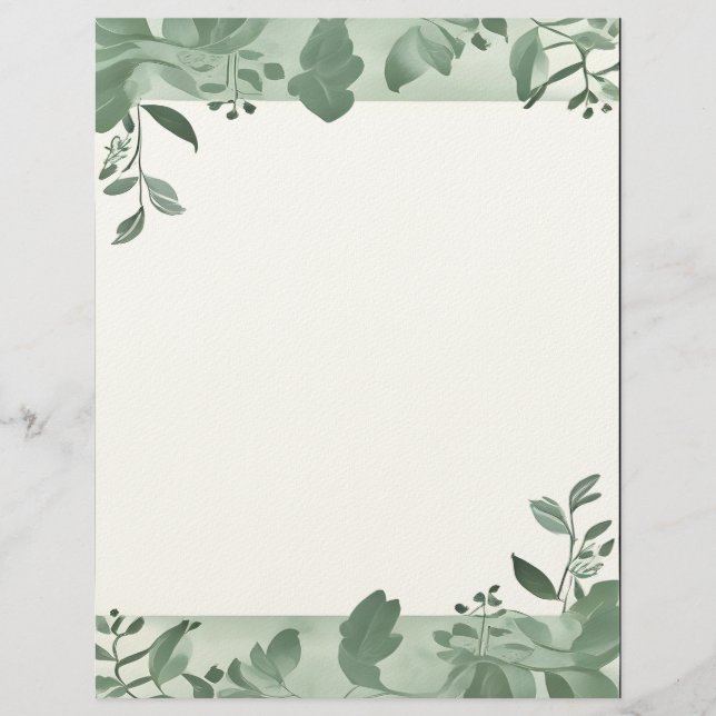 Green Leaves Border Stationery Custom Letterhead (Front)