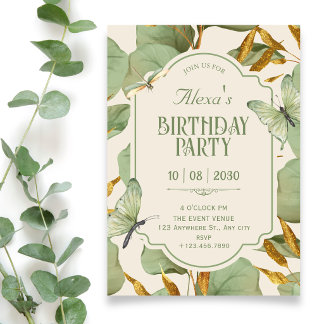 Green leaves botanical birthday invitation