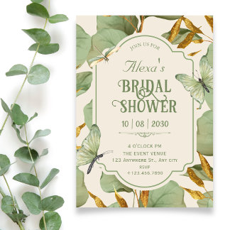 Green leaves botanical bridal shower invitation