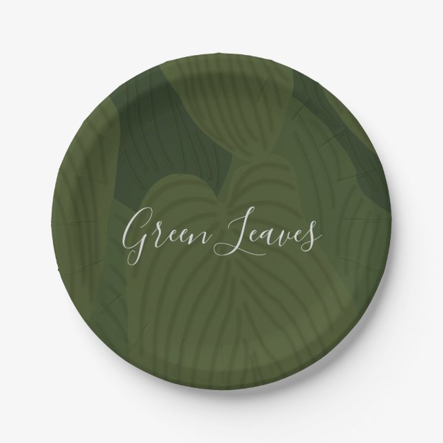 Green Leaves Botanical Nature Pattern  Paper Plate (Front)