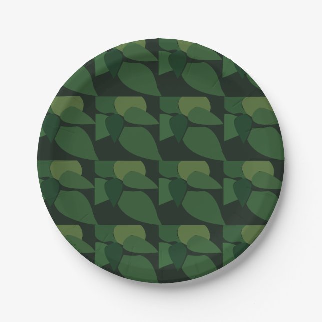Green Leaves Botanical Party Paper Plate (Front)