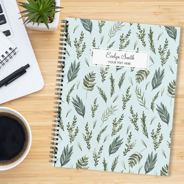 Green Leaves Botanical Pattern Notebook (In situ)