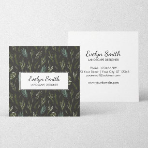 Green Leaves Botanical Pattern Square Business Card