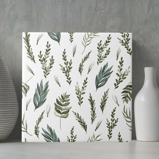 Green Leaves Botanical Pattern Tile (Close up)
