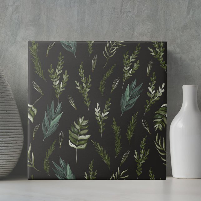 Green Leaves Botanical Pattern Tile (Close up)