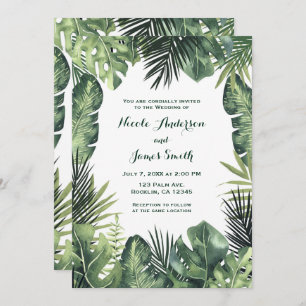 Green Leaves Botanical Tropical Plants Wedding Invitation