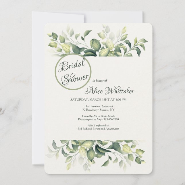 Green Leaves Bridal Shower Invitation (Front)