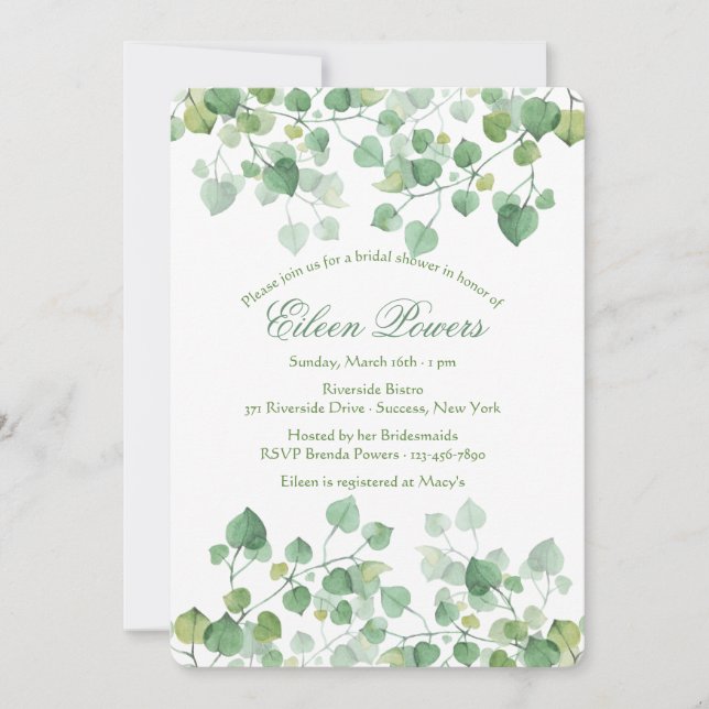 Green Leaves Bridal Shower Invitation (Front)