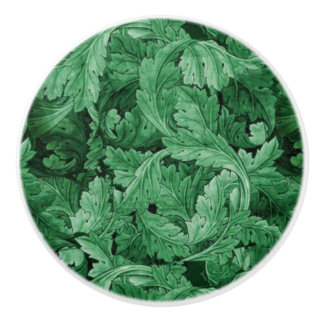 Green Leaves (by William Morris) Ceramic Knob (Front)
