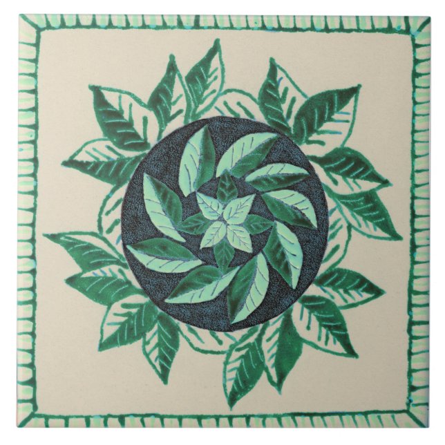  Green leaves Ceramic Tile (Front)