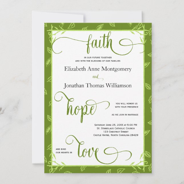 Green Leaves Christian Wedding Card (Front)