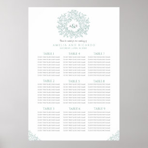 Green leaves circle wedding seating chart poster