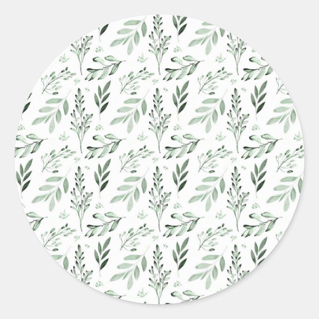 Green leaves  classic round sticker (Front)