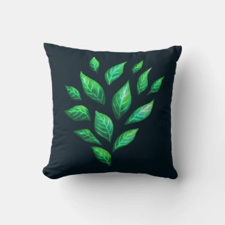 Green Leaves Dark Abstract Ink Drawn Pattern Cushion