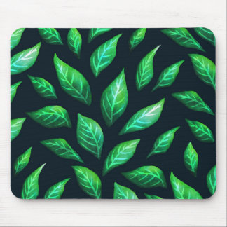 Green Leaves Dark Abstract Ink Drawn Pattern Mouse Mat