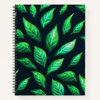 Green Leaves Dark Abstract Ink Drawn Pattern Notebook