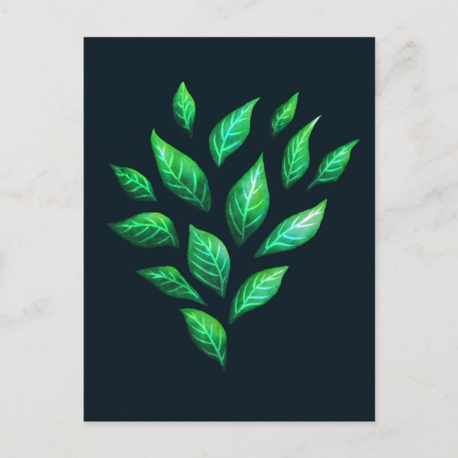 Green Leaves Dark Abstract Ink Drawn Pattern Postcard (Front)