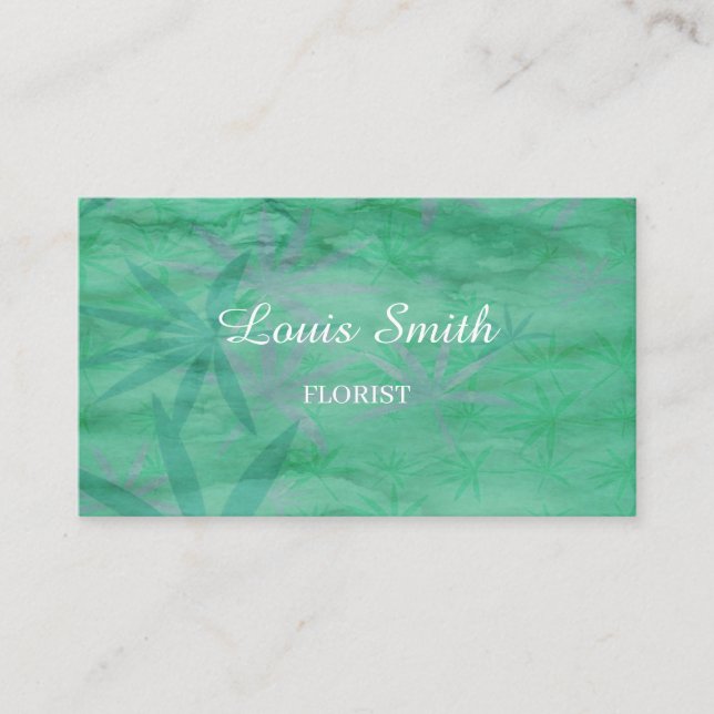 Green leaves decorative business card (Front)