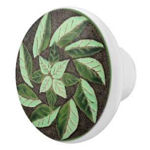 Green leaves Drawer Pull Ceramic Knob