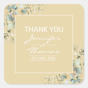 Green Leaves, Elegant Minimalism Square Sticker