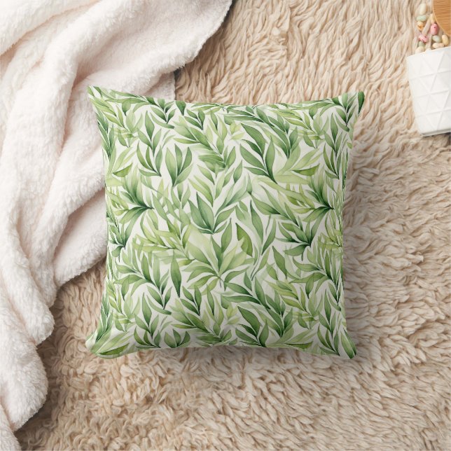 Green Leaves Elegant Modern Greenery  Cushion (Blanket)