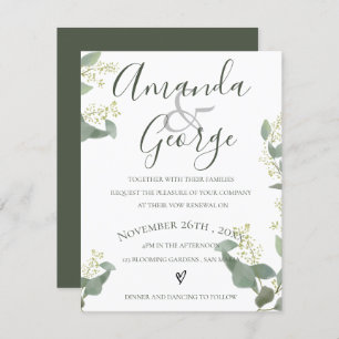 Green Leaves Elegant Script Vow Renewal Invitation