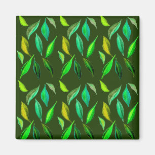 Green leaves environmental watercolor pattern magnet