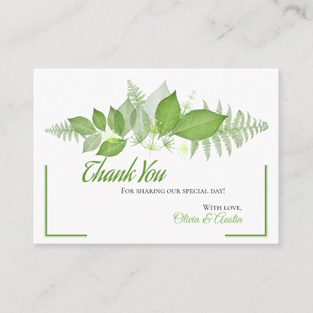 Green Leaves Foliage Botanical Thank You Enclosure Card (Front)