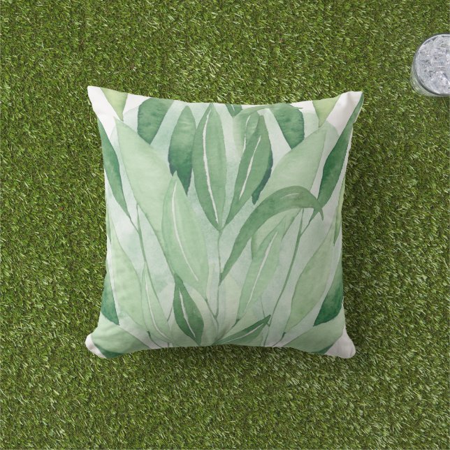 Green Leaves Foliage Botanical White Nature Cushion (Grass)