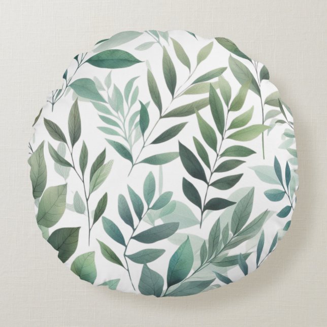 Green Leaves Foliage Rustic Leaf Pattern  Round Cushion (Front)