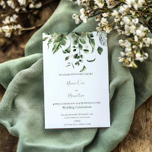 Green leaves frame garden wedding invitation