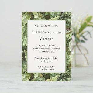 Green Leaves Goblin Eyes Birthday Invitation