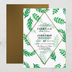 Green Leaves   Gold Floral Engagement Party Invitation