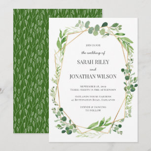 Green leaves gold Terrarium Wedding invitation