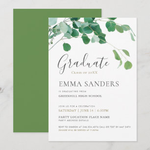 Green Leaves Graduation Party Custom Invitation