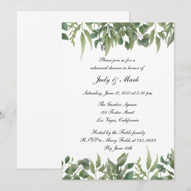 Green Leaves Greenery Foliage Rehearsal Dinner Invitation (Front/Back)