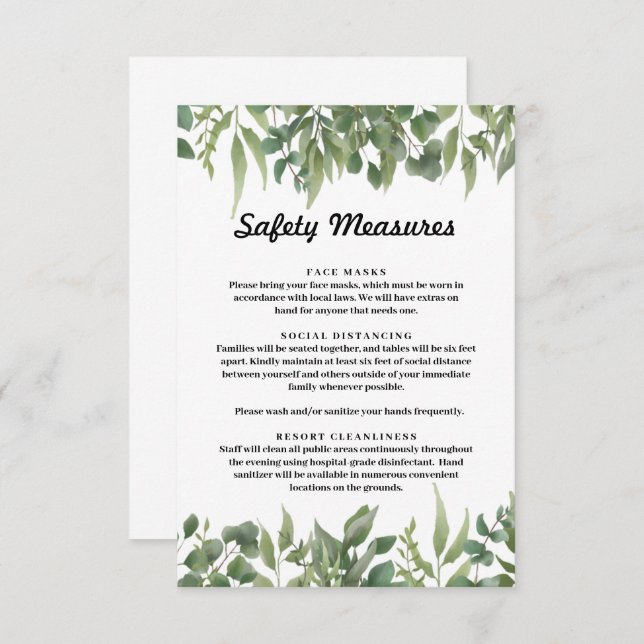 Green Leaves Greenery Foliage Safety Measures Enclosure Card (Front/Back)