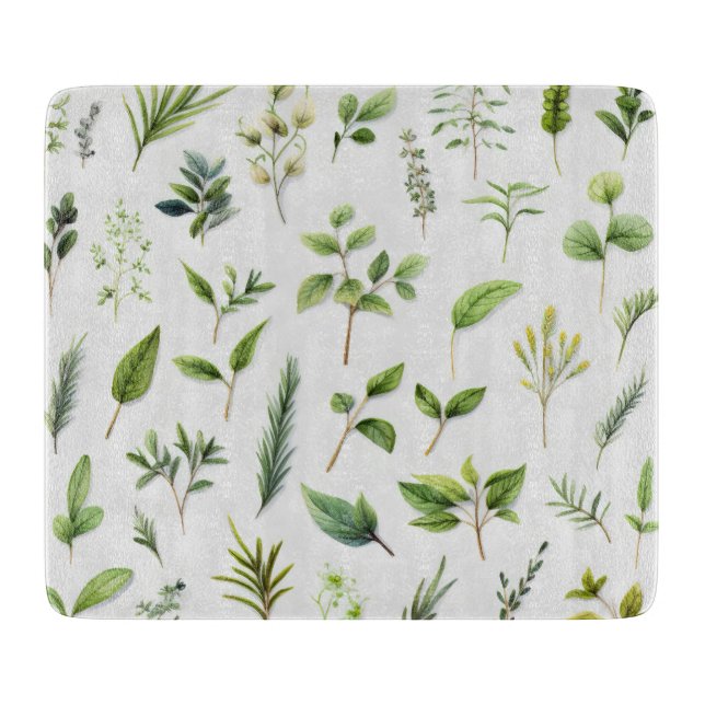 Green Leaves Herbarium Cutting Board (Front)