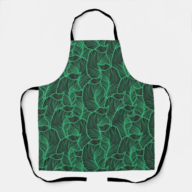 green leaves illustration pattern apron (Front)