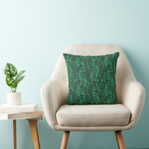 green leaves illustration pattern cushion