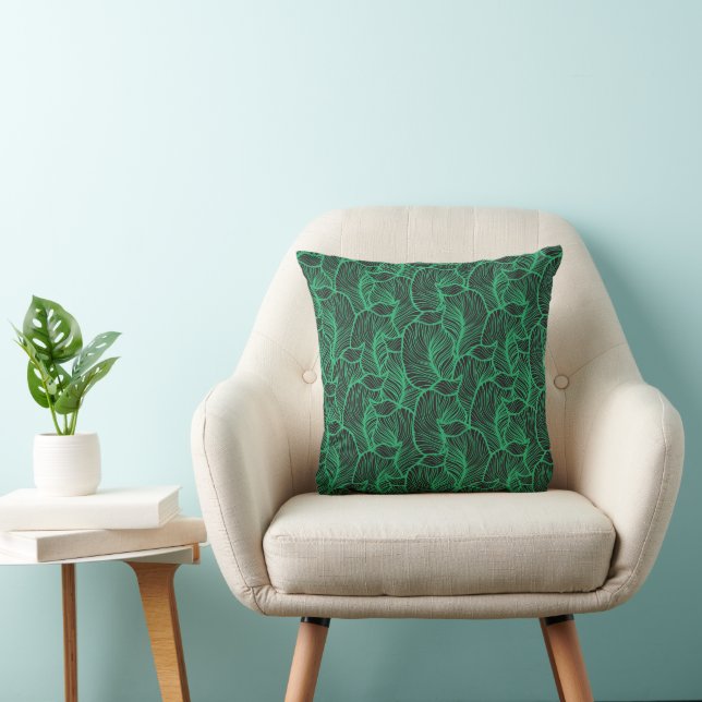 green leaves illustration pattern cushion (Chair)