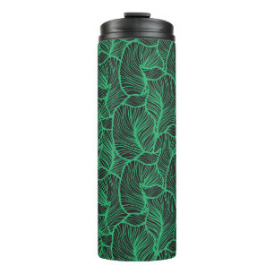 green leaves illustration pattern thermal tumbler