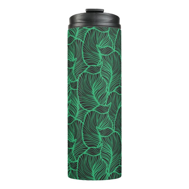 green leaves illustration pattern thermal tumbler (Front)